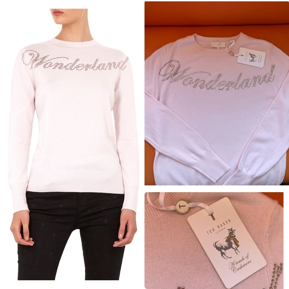 New TED BAKER Sabbia Embellished Wonderland Merino Wool & Cashmere Blend Sweater
